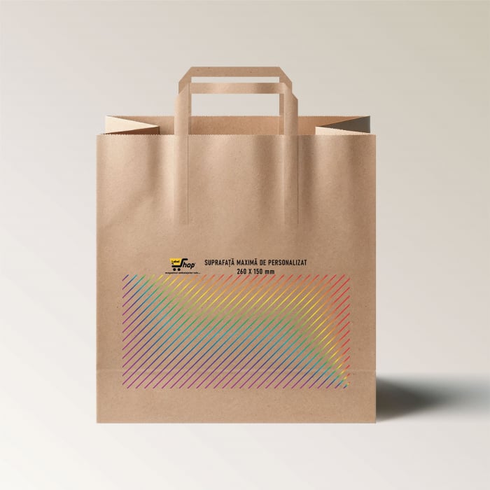 Pungi personalizate fata sau fata/verso, 32+21 x 33 cm, hartie natur,  maner banda, 80g [2]