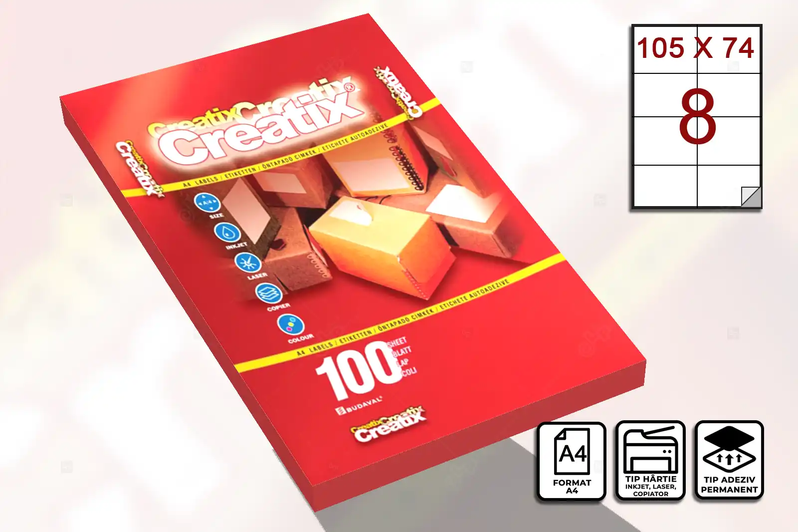 Etichete autocolante A4, 8 etichete / coala A4, 105 x 74 mm [1]