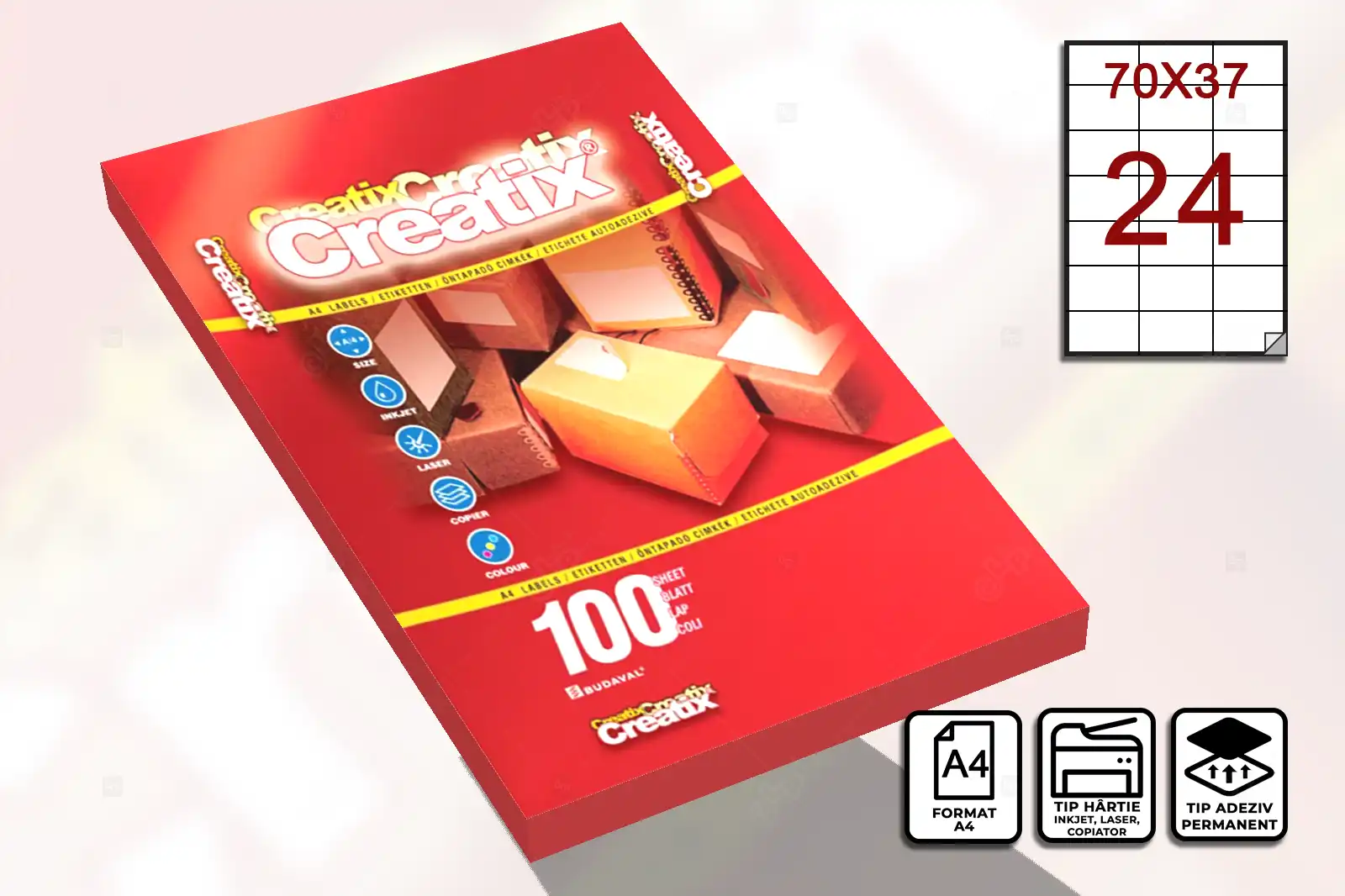 Etichete autocolante A4, 24 etichete / coala A4, 70 x 37 mm [1]