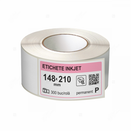 Etichete inkjet in rola - Etichete inkjet (JetGloss) in rola 148x210mm, adeziv permanent, 300 buc/rola