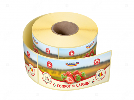 Etichete borcane compot - Etichete borcane personalizate Compot de capsuni, 54x144 mm