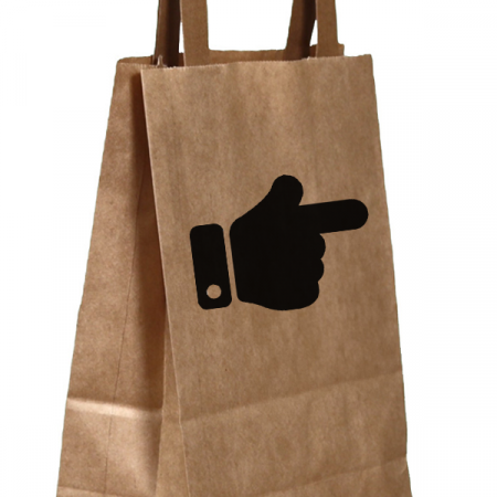 Pungi hartie personalizate cu maner banda, imprimare fata, 26+17 x 27 cm, hartie alba 70g [1]