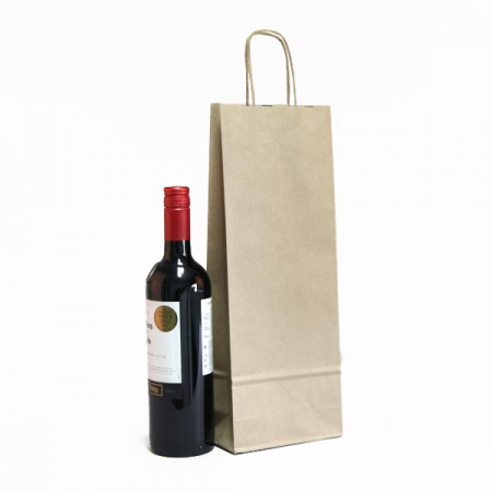 Pungi hartie - Pungi pentru sticle de vin, maner rasucit, 14+8 x 39 cm, hartie natur, set 100 bucati