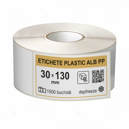 Etichete in rola - Rola etichete autoadezive plastic, BOPP alb,  30x130 mm, adeziv deepfreeze, 1500 etichete/rola