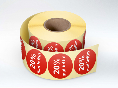 Etichete promotionale - Rola etichete autoadezive personalizate "20% mai ieftin"