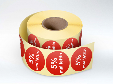 Etichete promotionale - Rola etichete autoadezive personalizate "5% mai ieftin"