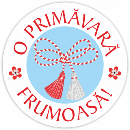 Etichete ocazii si sarbatori - Rola etichete autoadezive personalizate, Buline "O primavara frumoasa, martisor", diametru 40 mm, 1000 buc/rola