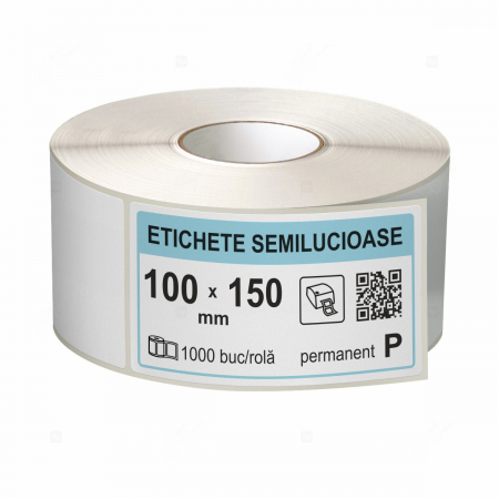 Etichete in rola - Rola etichete autoadezive semilucioase 100x150 mm, adeziv permanent, 1000 etichete/rola