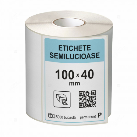 Etichete in rola - Rola etichete autoadezive semilucioase 100x40 mm, adeziv permanent, 5000 etichete/rola