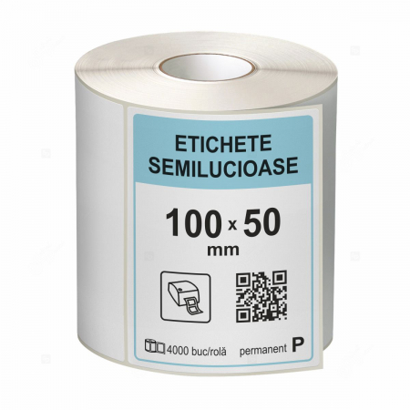 Etichete in rola - Rola etichete autoadezive semilucioase 100x50 mm, adeziv permanent, 4000 etichete/rola