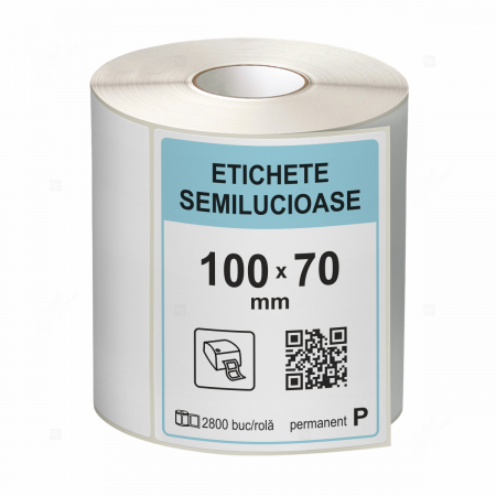 Etichete in rola - Rola etichete autoadezive semilucioase 100x70 mm, adeziv permanent, 2800 etichete/rola