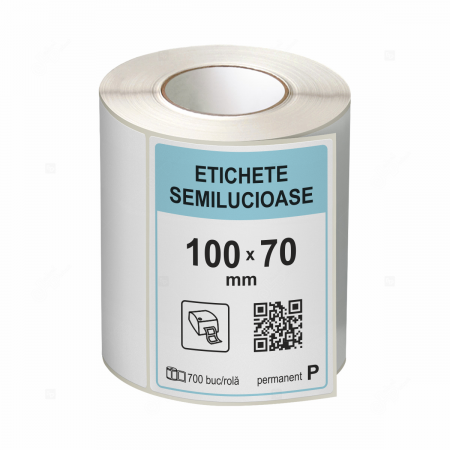 Etichete in rola - Rola etichete autoadezive semilucioase 100x70 mm, adeziv permanent, 700 etichete/rola