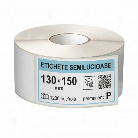 Etichete in rola - Rola etichete autoadezive semilucioase 130x150 mm, adeziv permanent, 1200 etichete/rola