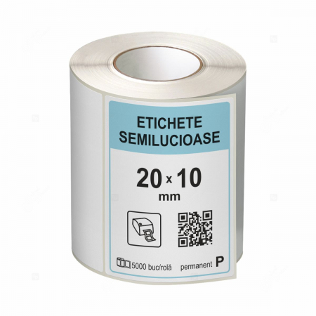 Etichete in rola - Rola etichete autoadezive semilucioase 20x10 mm, adeziv permanent, 5000 etichete/rola
