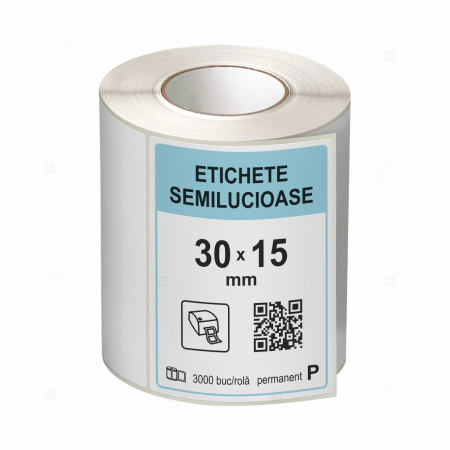 Etichete in rola - Rola etichete autoadezive semilucioase 30x15 mm, adeziv permanent, 3000 etichete/rola
