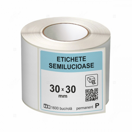 Etichete in rola - Rola etichete autoadezive semilucioase 30x30 mm, adeziv permanent, 1600 etichete/rola