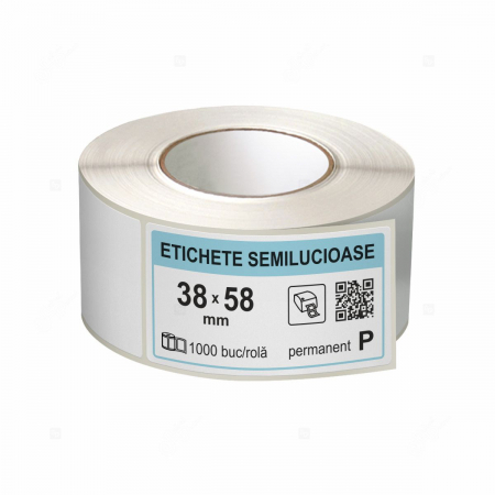Etichete in rola - Rola etichete autoadezive semilucioase 38x58 mm, adeziv permanent, 1000 etichete/rola