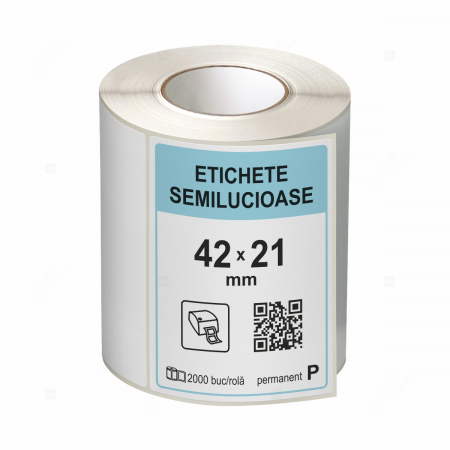 Etichete in rola - Rola etichete autoadezive semilucioase 42x21 mm, adeziv permanent, 2000 etichete/rola