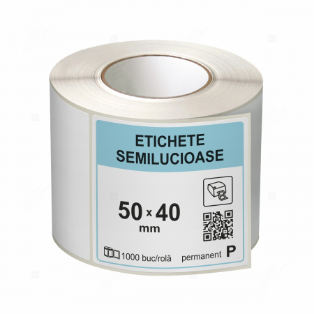 Etichete in rola - Rola etichete autoadezive semilucioase 50x40 mm, adeziv permanent, 1000 etichete/rola