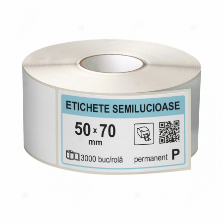 Etichete in rola - Rola etichete autoadezive semilucioase 50x70 mm, adeziv permanent, 3000 etichete/rola