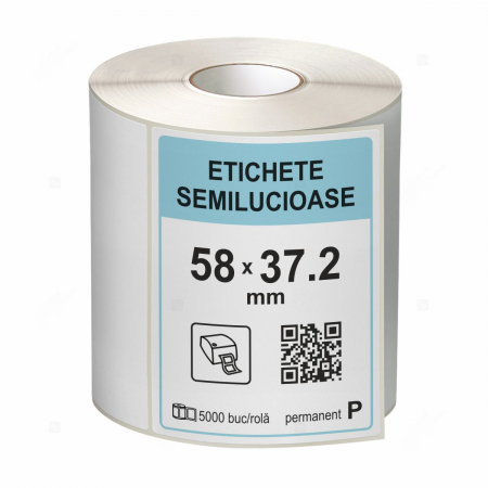 Etichete in rola - Rola etichete autoadezive semilucioase 58x37.2 mm, adeziv permanent, 5000 etichete/rola