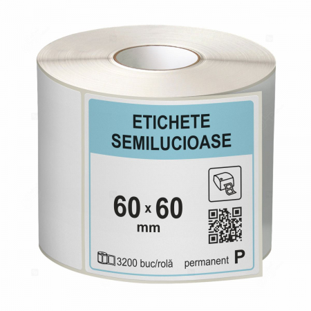 Etichete in rola - Rola etichete autoadezive semilucioase 60x60  mm, adeziv permanent, 3200 etichete/rola
