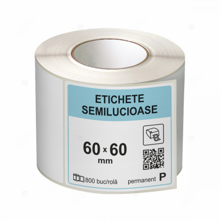 Etichete in rola - Rola etichete autoadezive semilucioase 60x60  mm, adeziv permanent, 800 etichete/rola