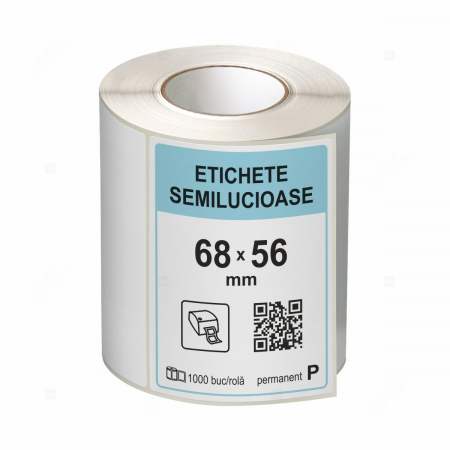 Etichete in rola - Rola etichete autoadezive semilucioase 68x56 mm, adeziv permanent, 1000 etichete/rola