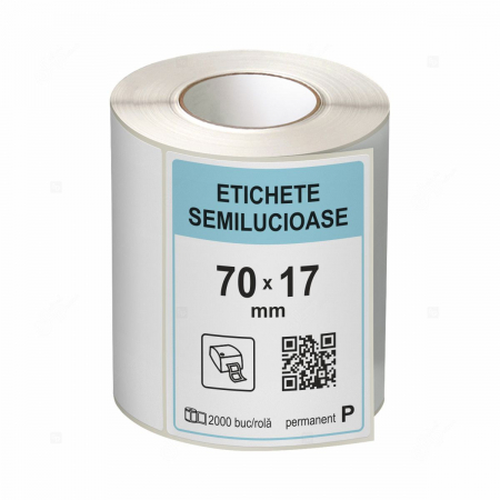 Etichete in rola - Rola etichete autoadezive semilucioase 70x17 mm, adeziv permanent, 2000 etichete/rola