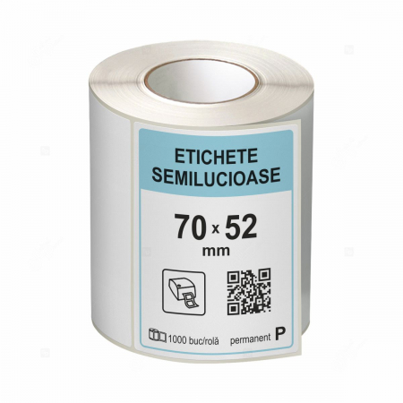 Etichete in rola - Rola etichete autoadezive semilucioase 70x52 mm, adeziv permanent, 1000 etichete/rola