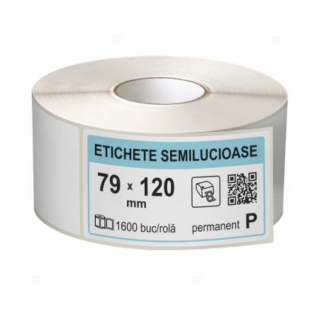 Rola etichete autoadezive semilucioase 79x120 mm, adeziv permanent, 1600 etichete/rola [0]
