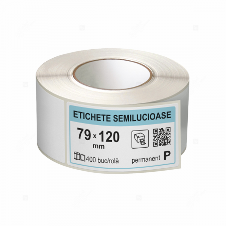 Etichete in rola - Rola etichete autoadezive semilucioase 79x120 mm, adeziv permanent, 400 etichete/rola