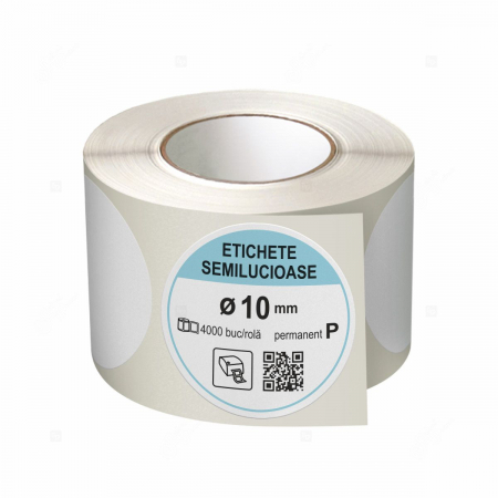 Etichete in rola - Rola etichete autoadezive semilucioase, rotunde, diametru 10 mm, adeziv permanent, 4000 etichete/rola