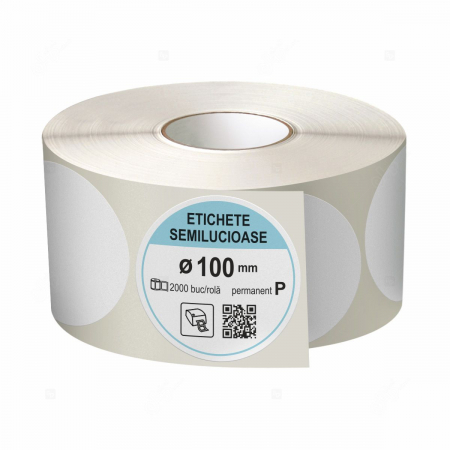 Etichete in rola - Rola etichete autoadezive semilucioase, rotunde, diametru 100 mm, adeziv permanent, 2000 etichete/rola
