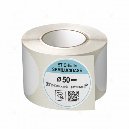 Etichete in rola - Rola etichete autoadezive semilucioase, rotunde, diametru 50 mm, adeziv permanent, 1000 etichete/rola