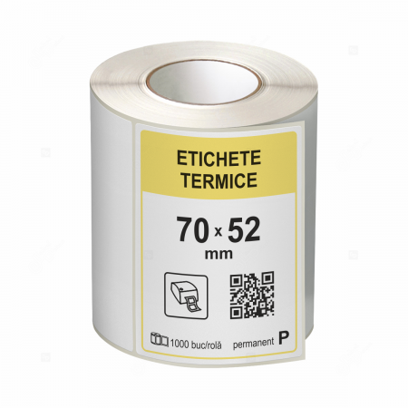Etichete in rola - Rola etichete autoadezive termice 70x52 mm, adeziv permanent, 1000 etichete/rola