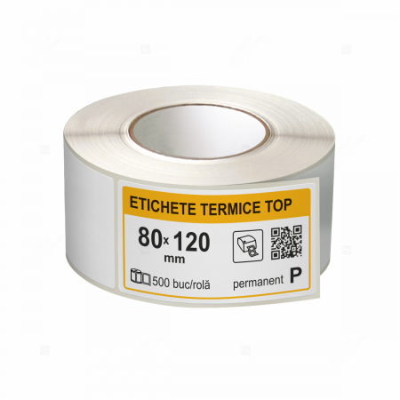 Etichete in rola - Rola etichete termoadezive TOP 80x120 mm, adeziv permanent, 500 etichete/rola