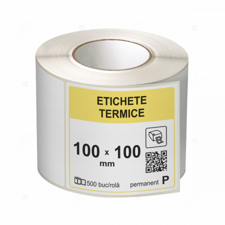 Etichete in rola - Role etichete termice autoadezive 100x100 mm, 500 etichete/rola