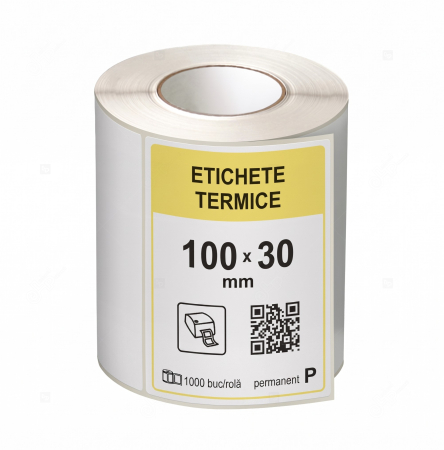 Etichete in rola - Role etichete termice autoadezive 100x30 mm, 1000 etichete/rola
