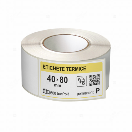 Etichete in rola - Role etichete termice autoadezive 40x80 mm, 600 etichete/rola