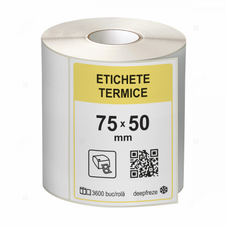 Etichete - Role etichete termice autoadezive 75x50 mm, adeziv deepfreeze, 3600 etichete/rola