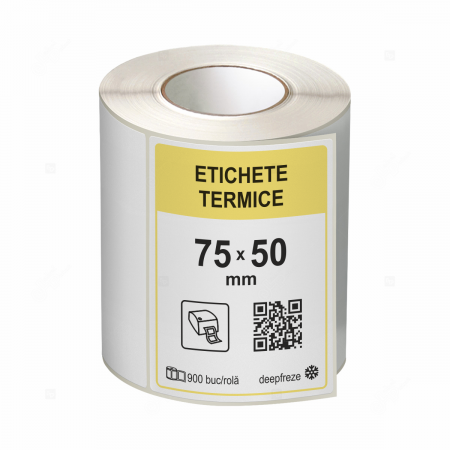Etichete - Role etichete termice autoadezive 75x50 mm, adeziv deepfreeze, 900 etichete/rola