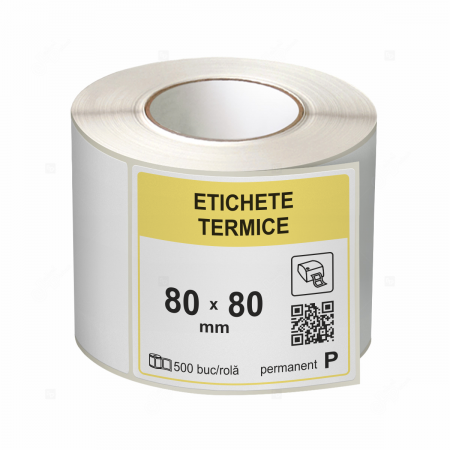 Etichete in rola - Role etichete termice autoadezive 80x80 mm, 500 etichete/rola