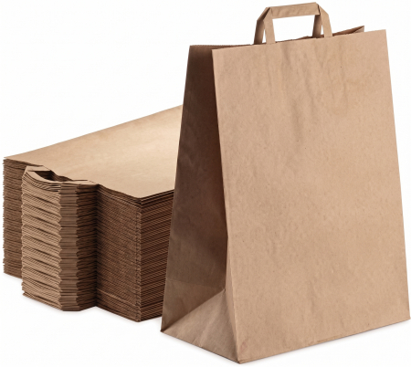 Pungi hartie - Sacose hartie cu maner banda, 18+9 x 24 cm, hartie reciclata 70g, set 100 bucati