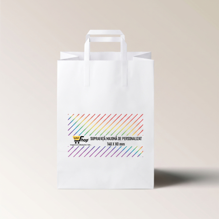 Sacose hartie personalizate cu maner banda, imprimare fata-verso, 18+9 x 24 cm, hartie alba  70g [1]