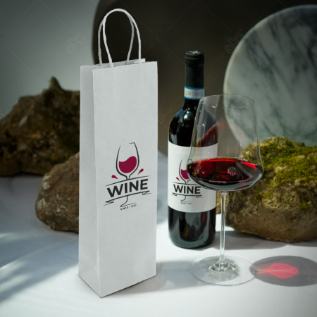 Pungi personalizate - Sacose hartie personalizate cu maner rasucit, imprimare fata-verso, 14+8 x 39 cm, hartie alba 100g