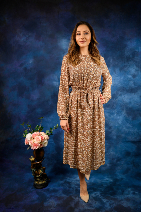 Rochie Midi Cu Floricele Maro [1]