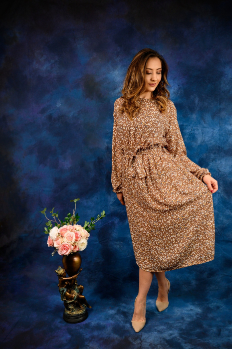 Rochie Midi Cu Floricele Maro [2]