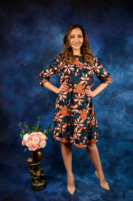Rochie Midi Cu Floricele Portocalii [2]