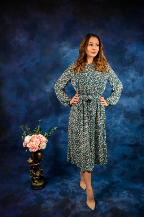 Rochie Midi Verde Deschis Cu Floricele [2]